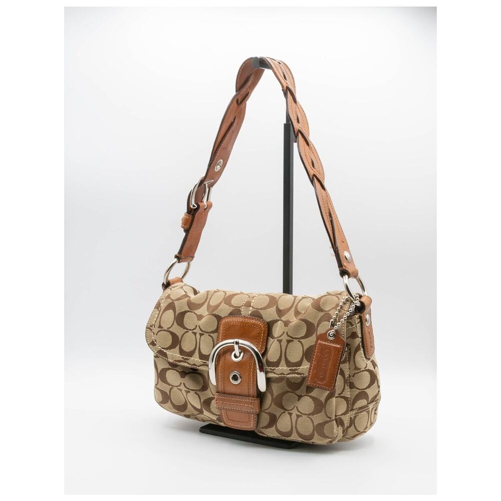 Y2K COACH Purse Soho Signature Jacquard Canvas Shoulder Bag Brown Leather